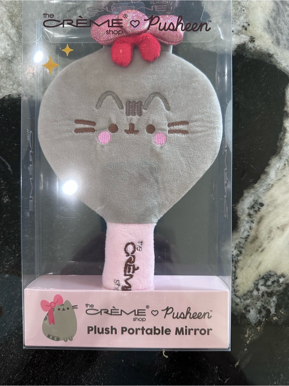 The Crème Shop and Pusheen Plush Portable Mirror – Gray and Pink